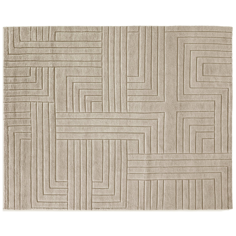 Taupe Geometric Hand-Knotted Wool Area Rug 9' x 12'