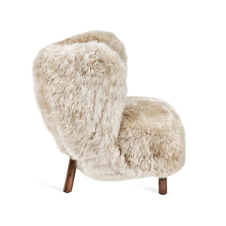 Anders Walnut Wood Wingback Chair with Morel Taupe Lambskin