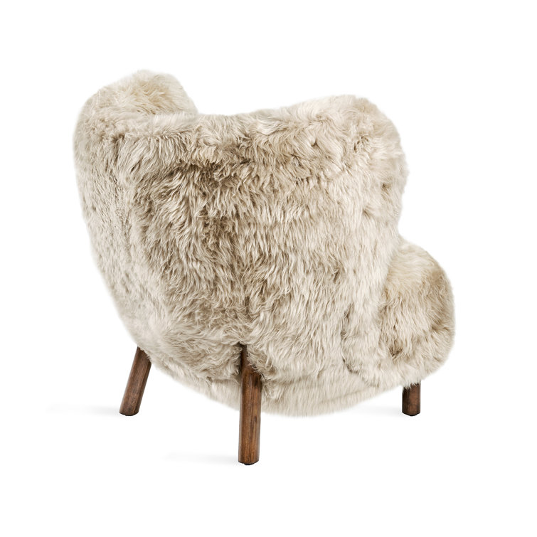 Anders Walnut Wood Wingback Chair with Morel Taupe Lambskin