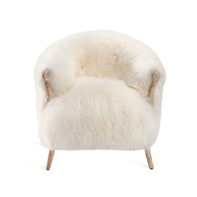 Whitewash Ivory Sheepskin Wood Handcrafted Armchair