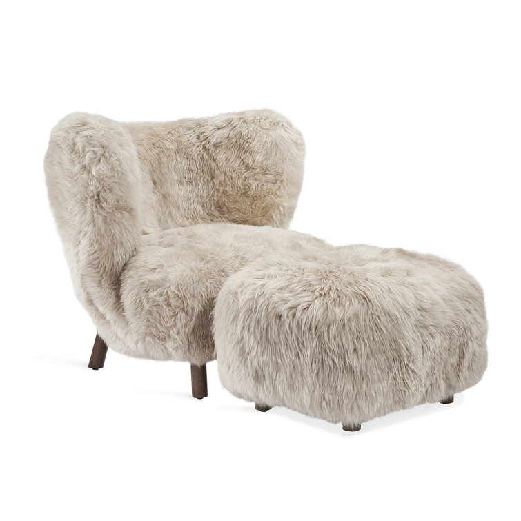 Anders Walnut Wood Wingback Chair with Morel Taupe Lambskin