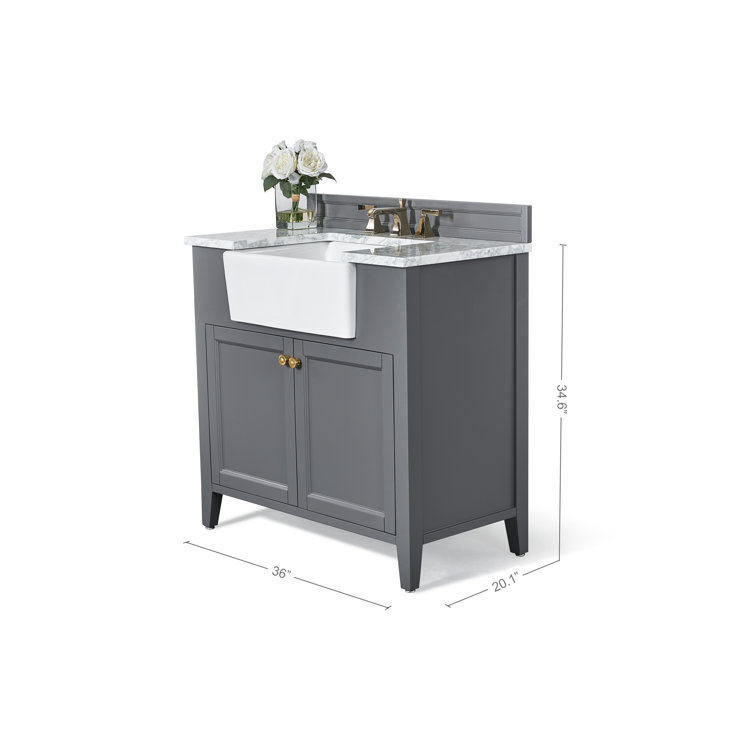 Adeline 36'' Sapphire Gray Wood Bathroom Vanity with Marble Top