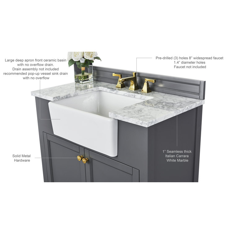 Adeline 36'' Sapphire Gray Wood Bathroom Vanity with Marble Top