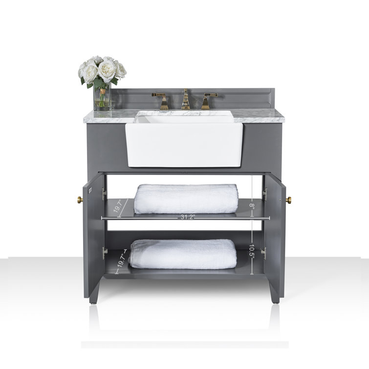 Adeline 36'' Sapphire Gray Wood Bathroom Vanity with Marble Top