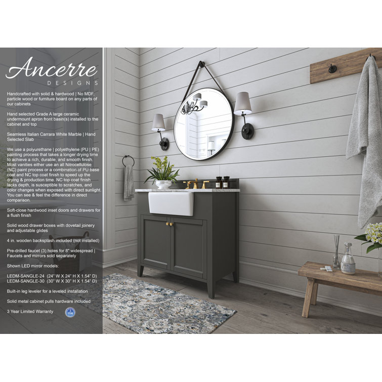Adeline 36'' Sapphire Gray Wood Bathroom Vanity with Marble Top
