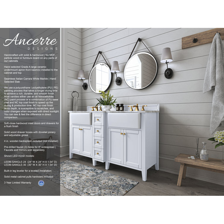 Adeline 60'' White Double Farmhouse Wood Vanity