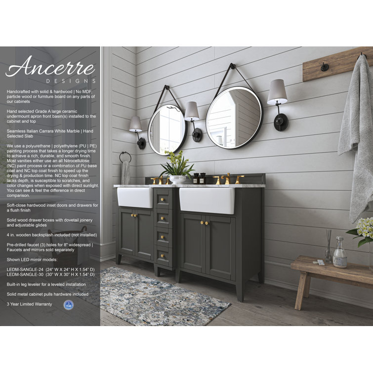 Adeline 60'' Sapphire Gray Double Bathroom Vanity with Marble Top
