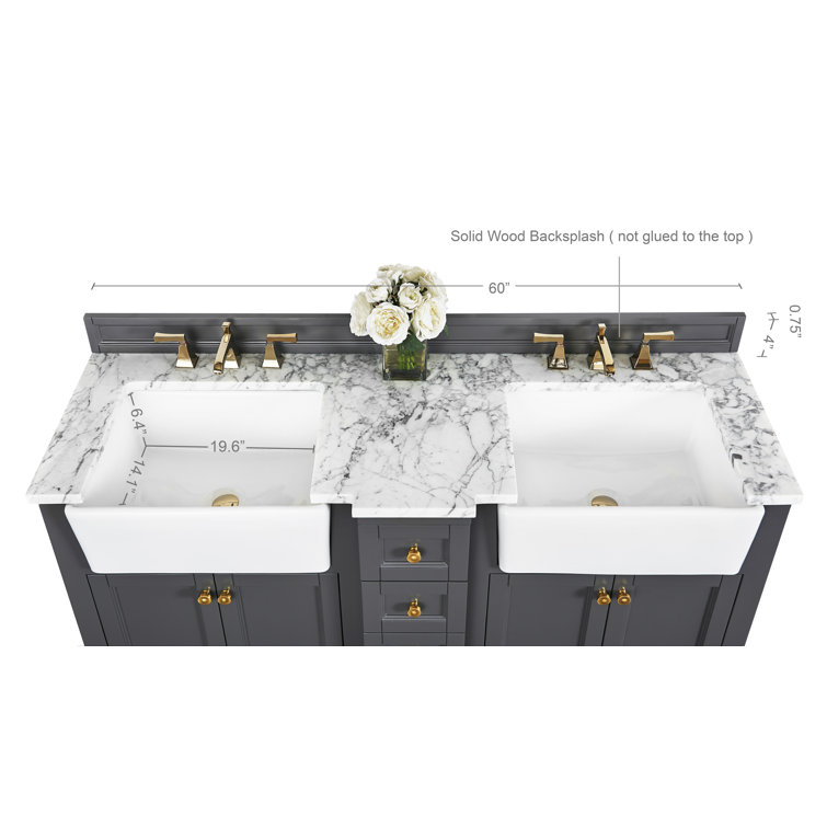 Adeline 60'' Sapphire Gray Double Bathroom Vanity with Marble Top