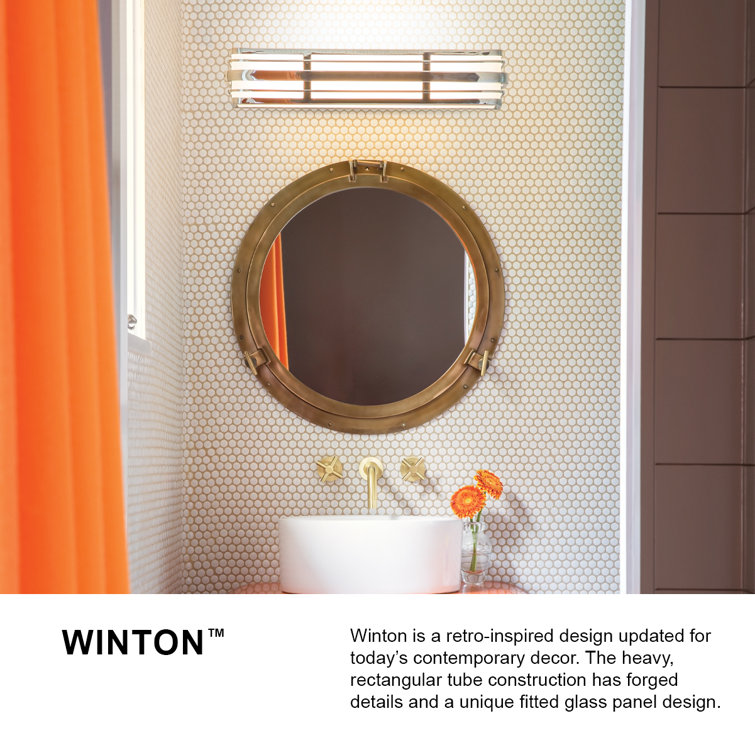 Winton 37.25" Chrome Vanity Light with White Etched Glass Panels