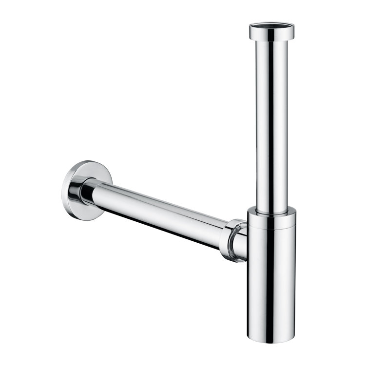 Chrome 14 in. Brass Round Bottle Trap with Stainless Steel Extension
