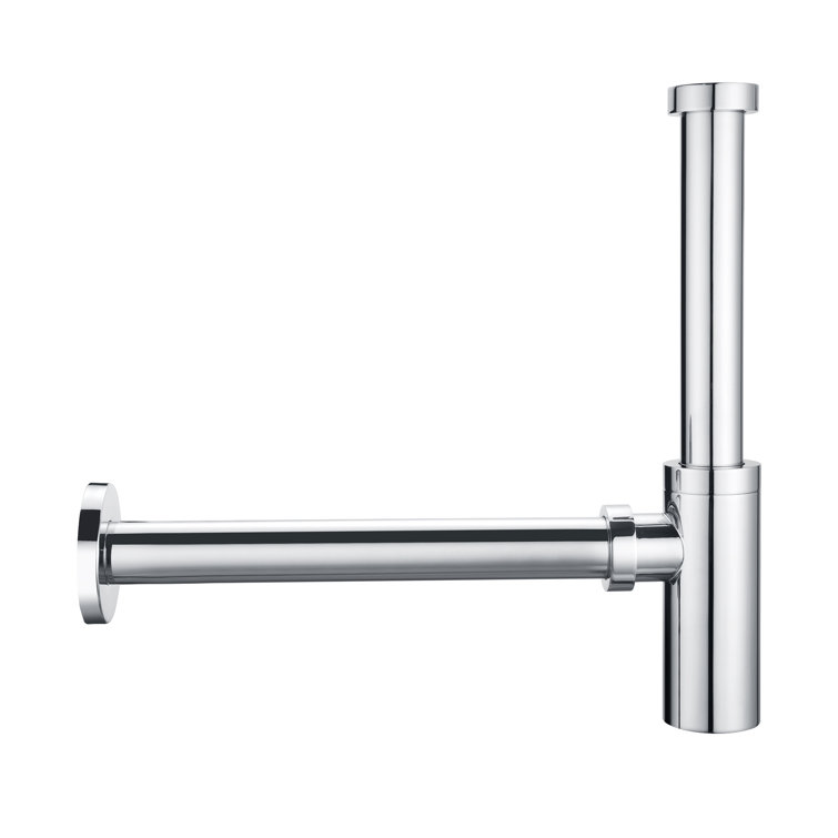 Chrome 14 in. Brass Round Bottle Trap with Stainless Steel Extension