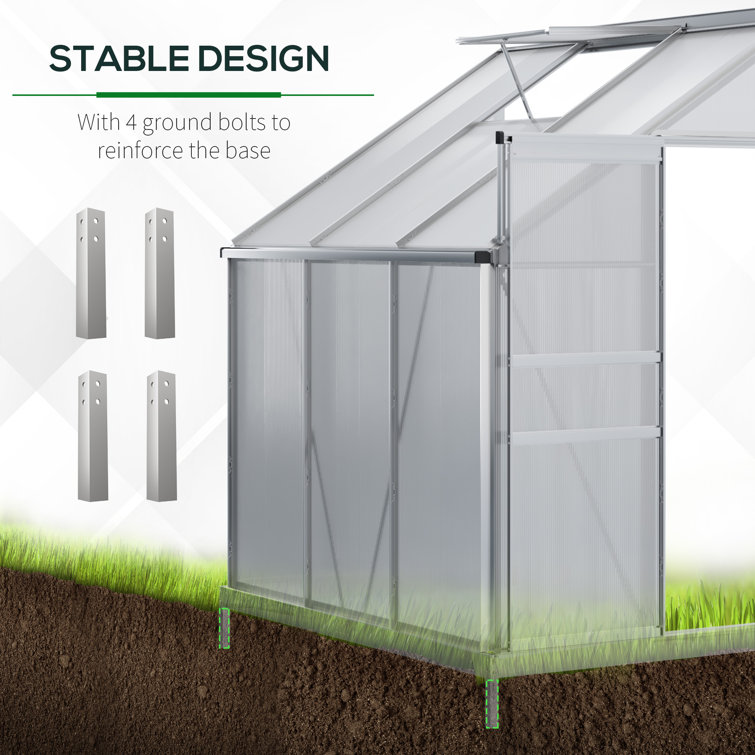 Outsunny 6' x 4' Clear Aluminum Polycarbonate Lean-to Greenhouse