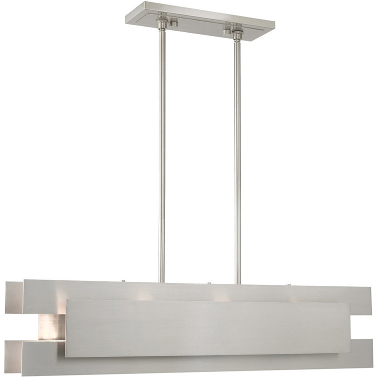 Brushed Nickel 4-Light Linear Chandelier with Metal Shade
