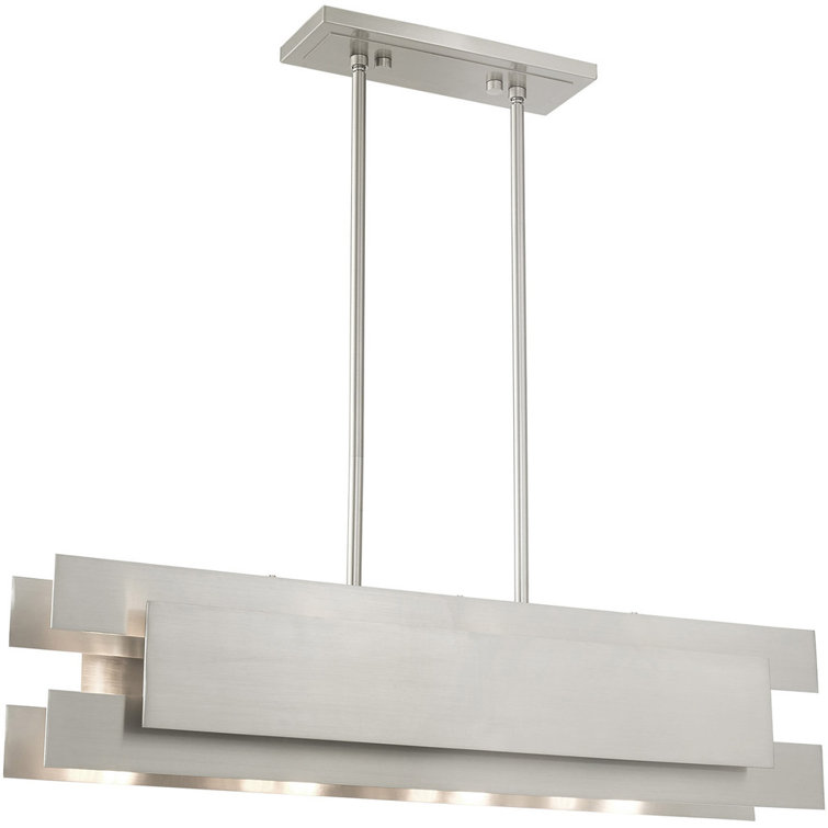 Brushed Nickel 4-Light Linear Chandelier with Metal Shade