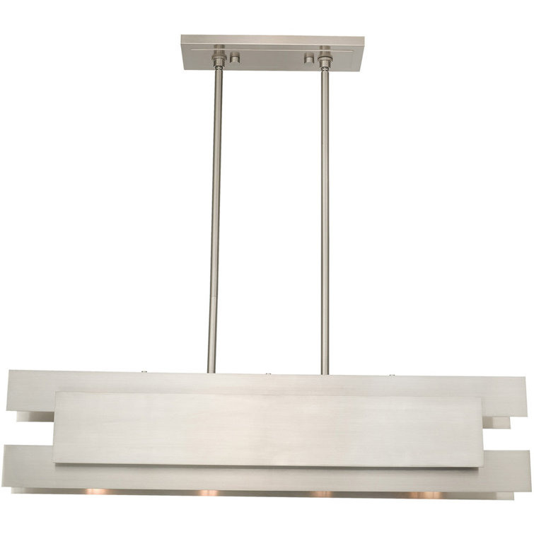 Brushed Nickel 4-Light Linear Chandelier with Metal Shade