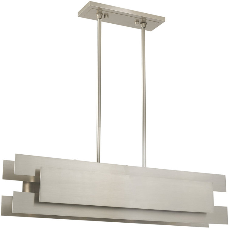 Brushed Nickel 4-Light Linear Chandelier with Metal Shade