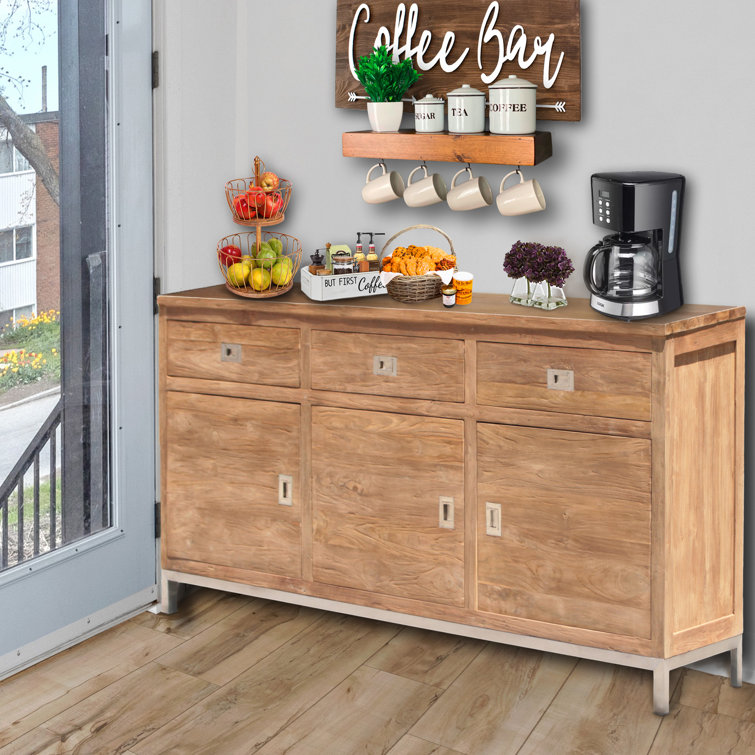Stella 69'' Recycled Teak Buffet with Stainless Steel Accents