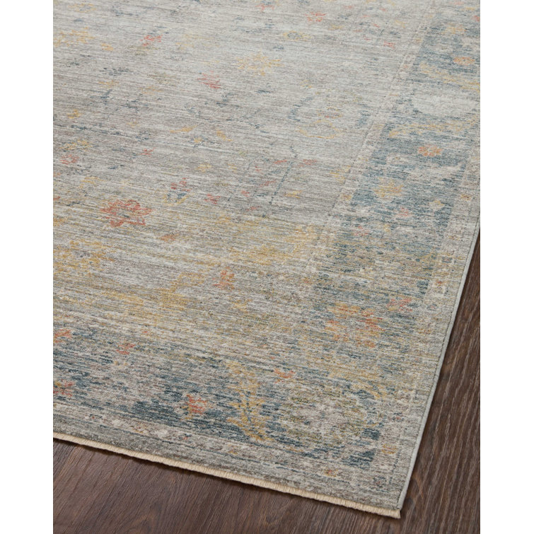 Traditional Floral Slate Gray Synthetic Area Rug 2'3" x 3'10"
