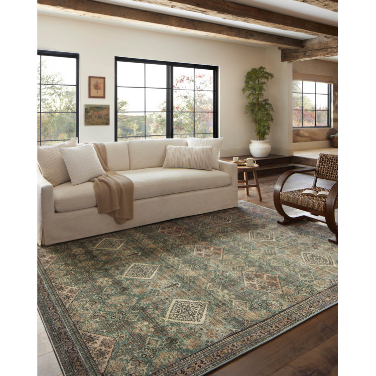 Turquoise and Multi Synthetic Washable Rectangular Rug 3'-6" x 5'-6"