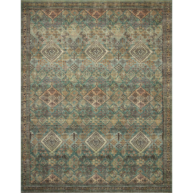 Turquoise and Multi Synthetic Washable Rectangular Rug 3'-6" x 5'-6"