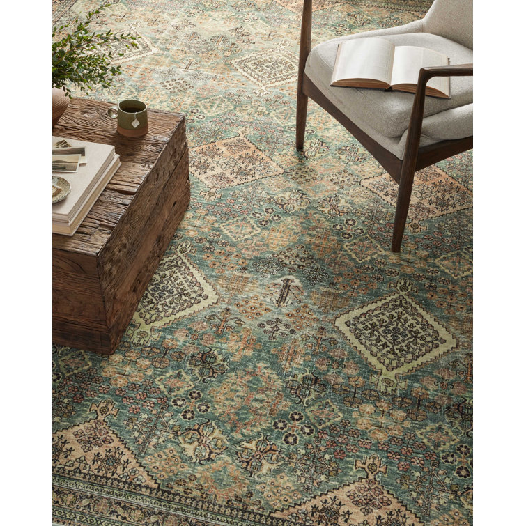 Turquoise and Multi Synthetic Washable Rectangular Rug 3'-6" x 5'-6"