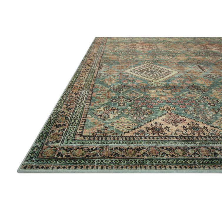 Turquoise and Multi Synthetic Washable Rectangular Rug 3'-6" x 5'-6"
