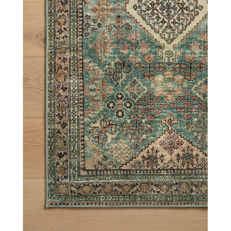 Turquoise and Multi Synthetic Washable Rectangular Rug 3'-6" x 5'-6"