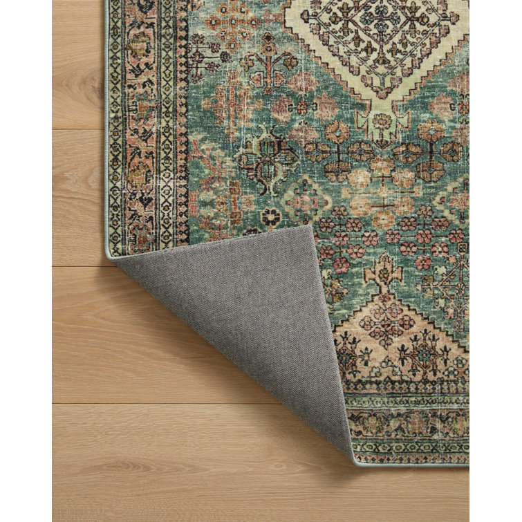 Turquoise and Multi Synthetic Washable Rectangular Rug 3'-6" x 5'-6"