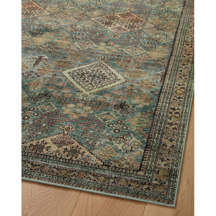 Turquoise and Multi Synthetic Washable Rectangular Rug 3'-6" x 5'-6"