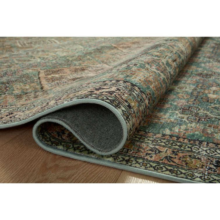 Turquoise and Multi Synthetic Washable Rectangular Rug 3'-6" x 5'-6"