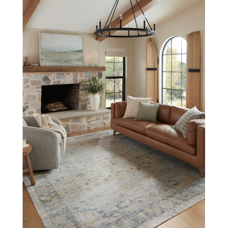 Traditional Floral Slate Gray Synthetic Area Rug 2'3" x 3'10"
