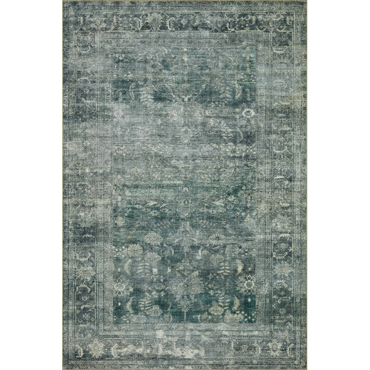 Elegant Washable Blue Wool-Blend 5' x 7' Area Rug
