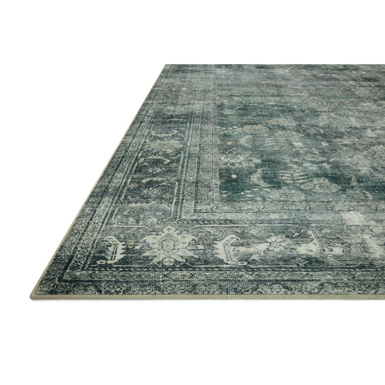 Elegant Washable Blue Wool-Blend 5' x 7' Area Rug