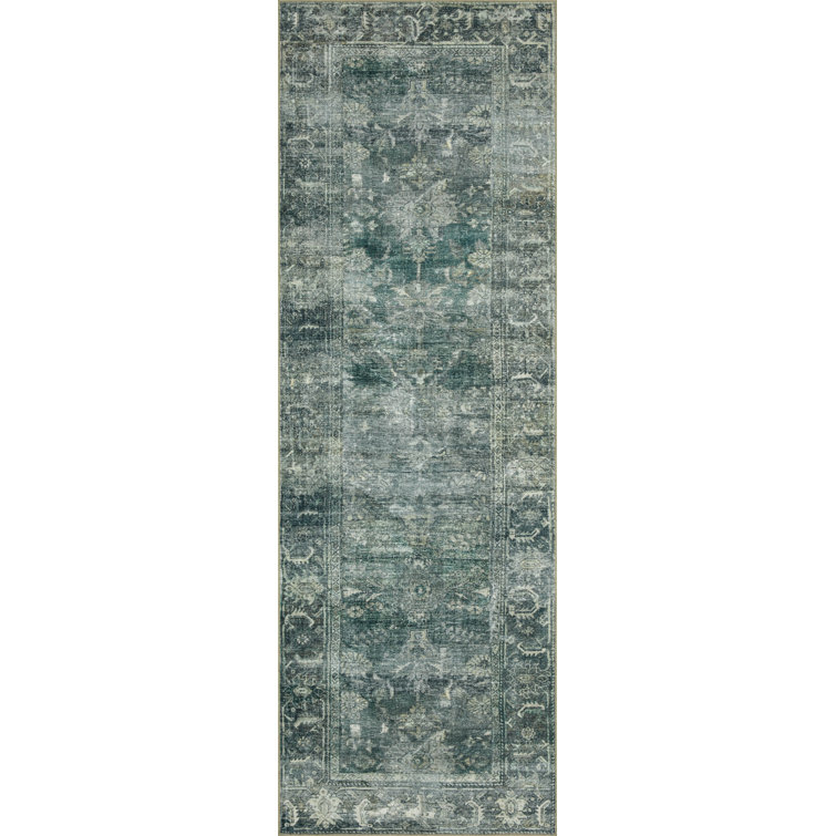 Vintage Blue Synthetic Washable Runner Rug 2'-0" x 5'-0"