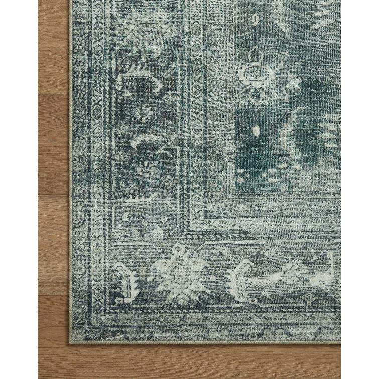 Elegant Washable Blue Wool-Blend 5' x 7' Area Rug
