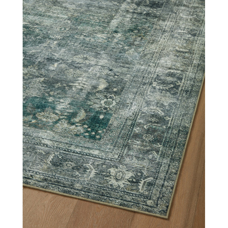 Elegant Washable Blue Wool-Blend 5' x 7' Area Rug