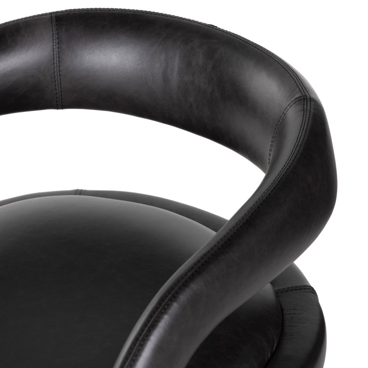 Black Genuine Leather and Wood Armchair