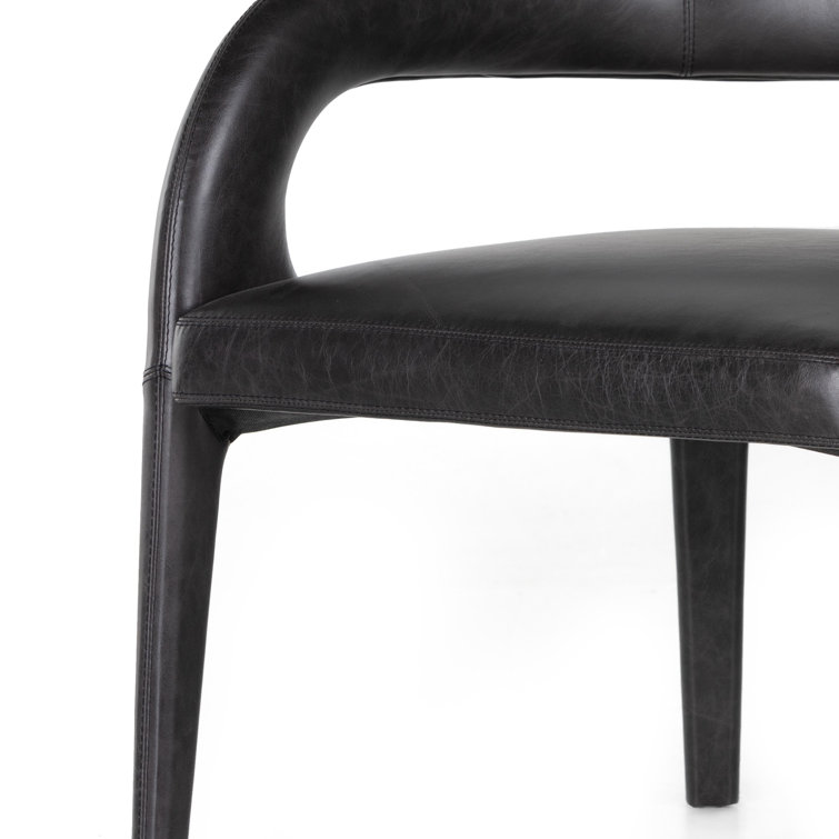 Black Genuine Leather and Wood Armchair
