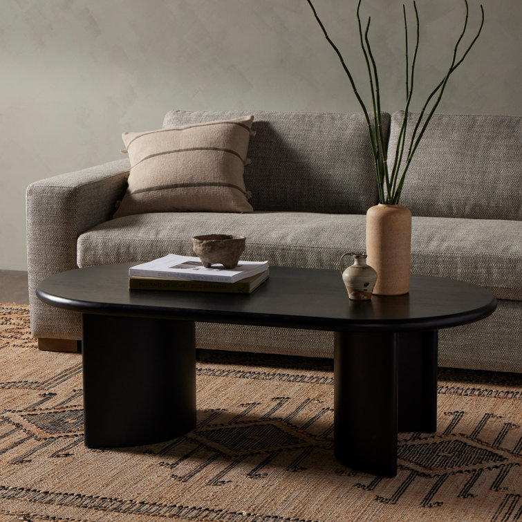 Aged Black Acacia Oval Coffee Table with Storage