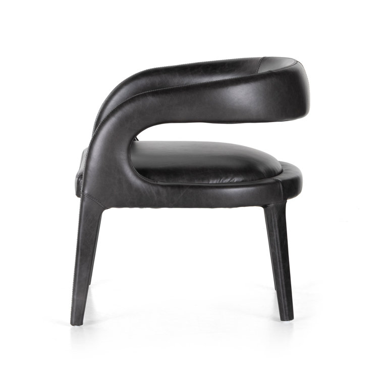 Black Genuine Leather and Wood Armchair