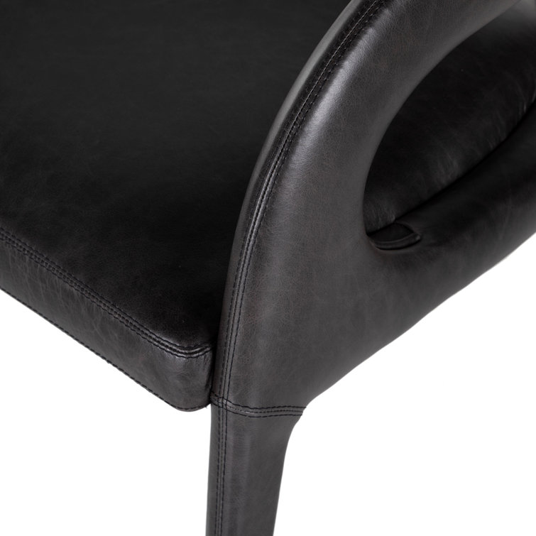 Black Genuine Leather and Wood Armchair