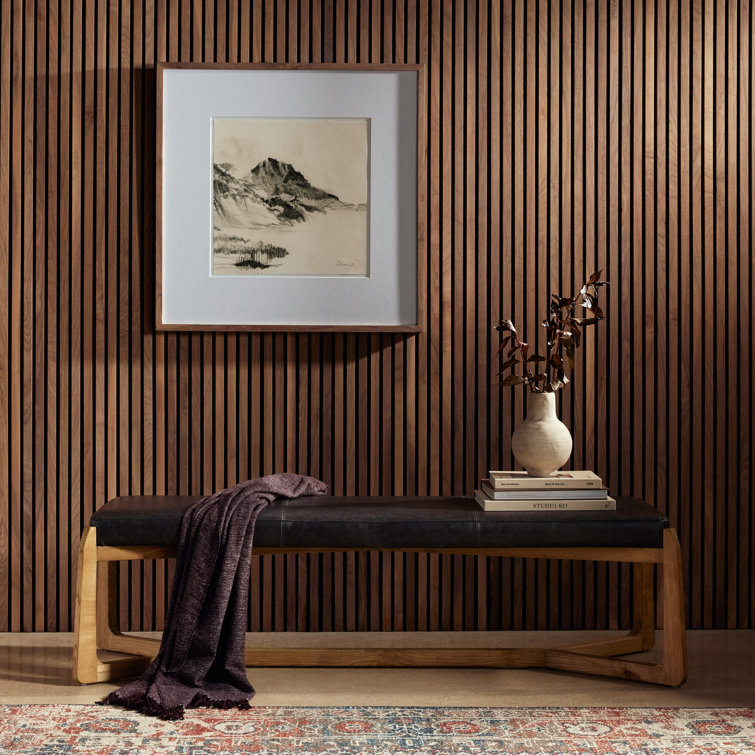 Brunswick Pebble 63.5" Modern Beechwood and Leather Bench