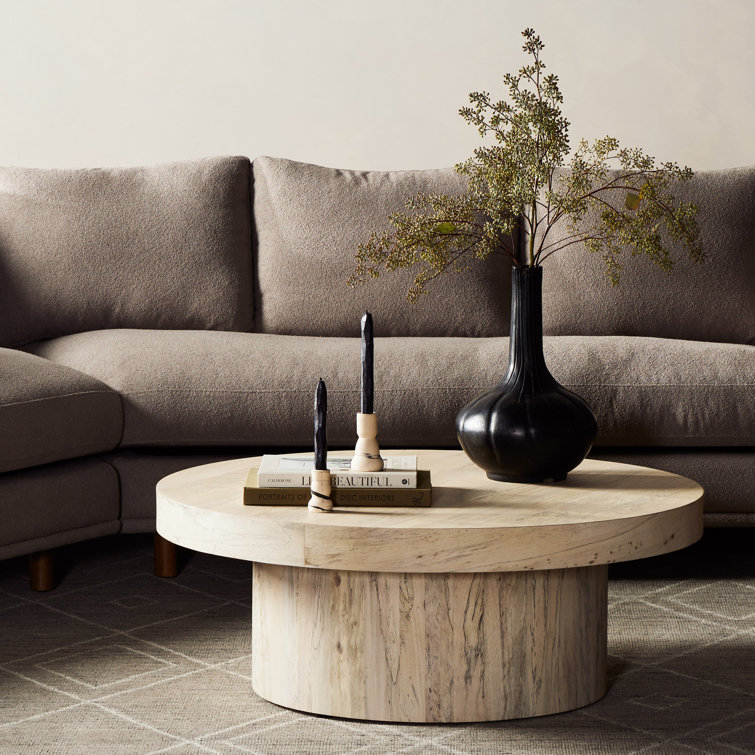 Contemporary Hudson 40'' Round Brown Wood Coffee Table with Storage