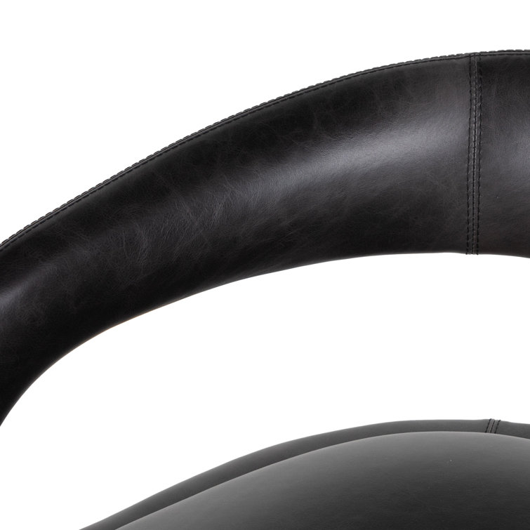 Black Genuine Leather and Wood Armchair