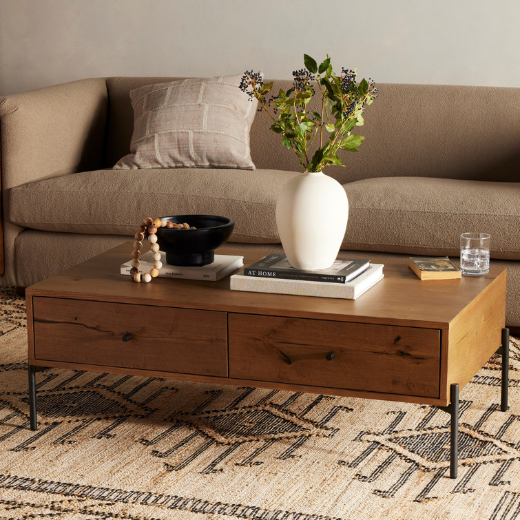 Amber Oak and Gunmetal Rectangular Coffee Table with Storage