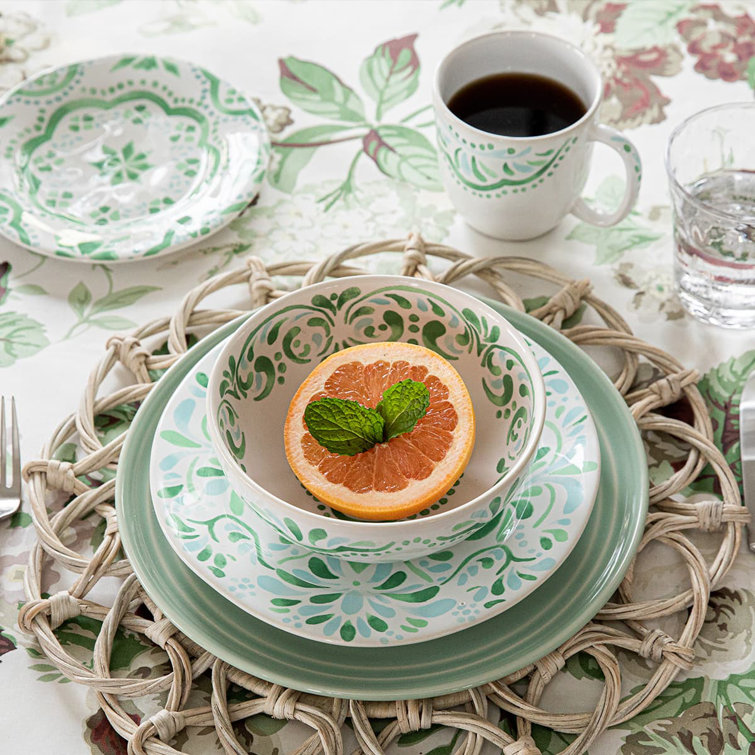 Sage and White Floral Ceramic Salad Plate
