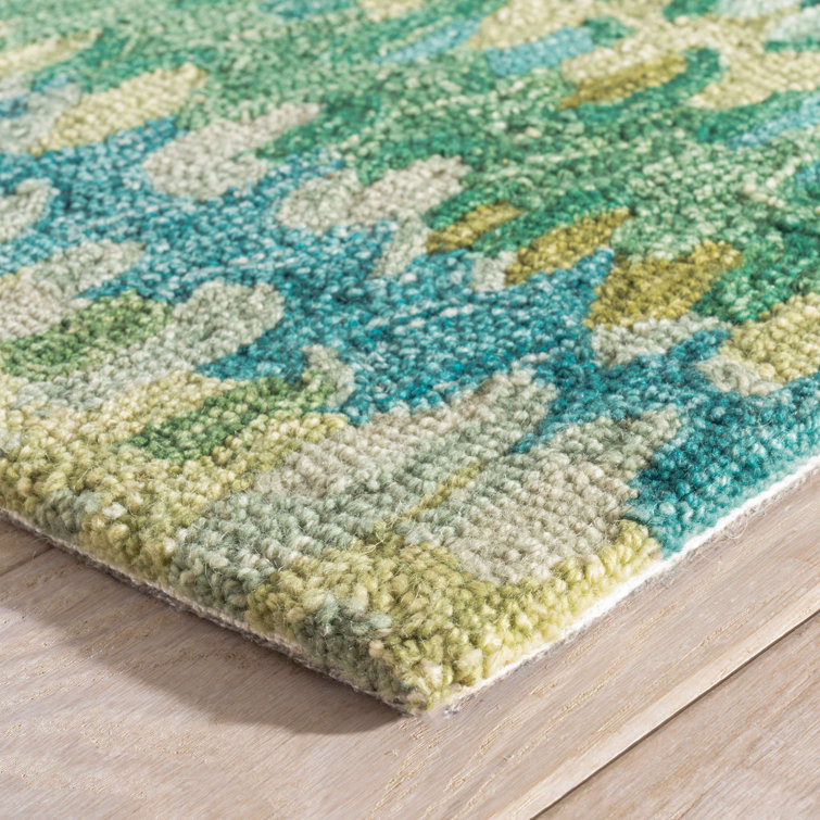 Hand-Knotted Abstract Gray and Green Wool Rug, 4' x 6'