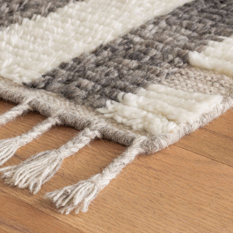 Everett Hand-Knotted Ivory and Charcoal Stripe Wool Rug 3' x 5'