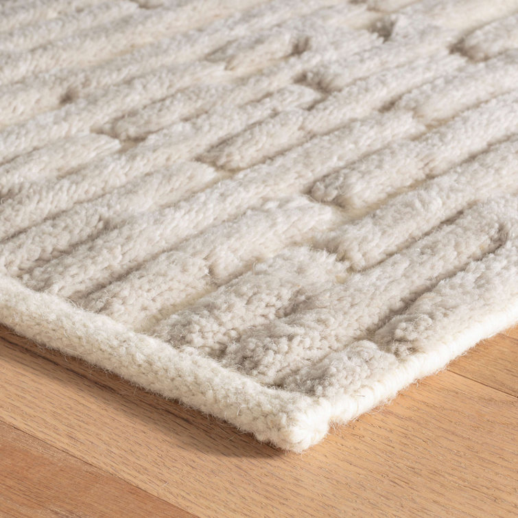 Ivory Hand-Knotted Wool and Synthetic 8' x 10' Rug
