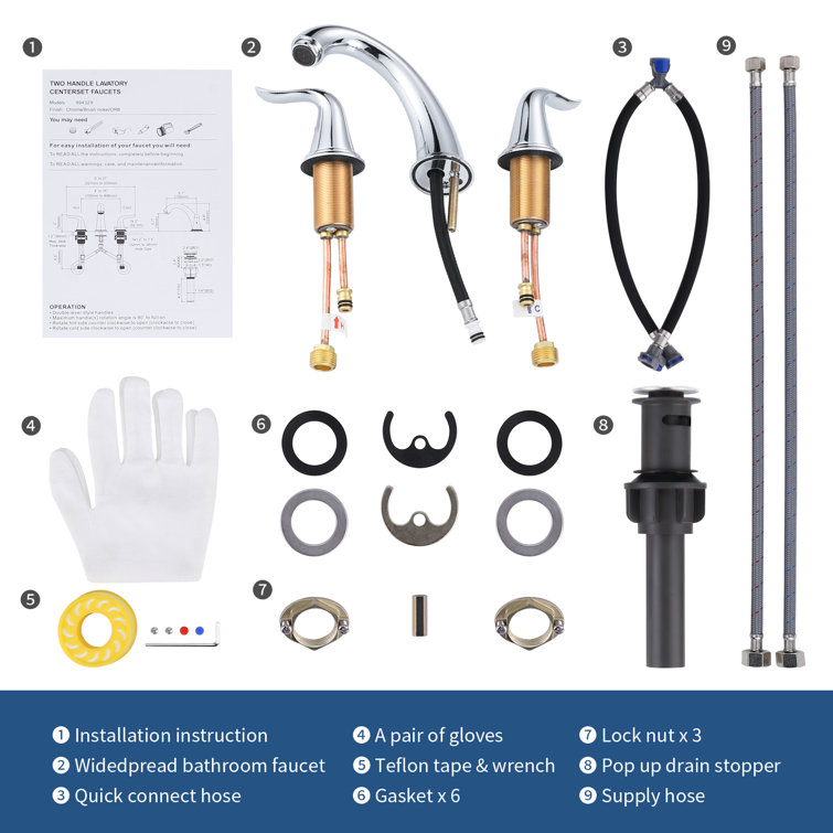 Chrome Widespread 2-Handle Bathroom Faucet with Drain Assembly